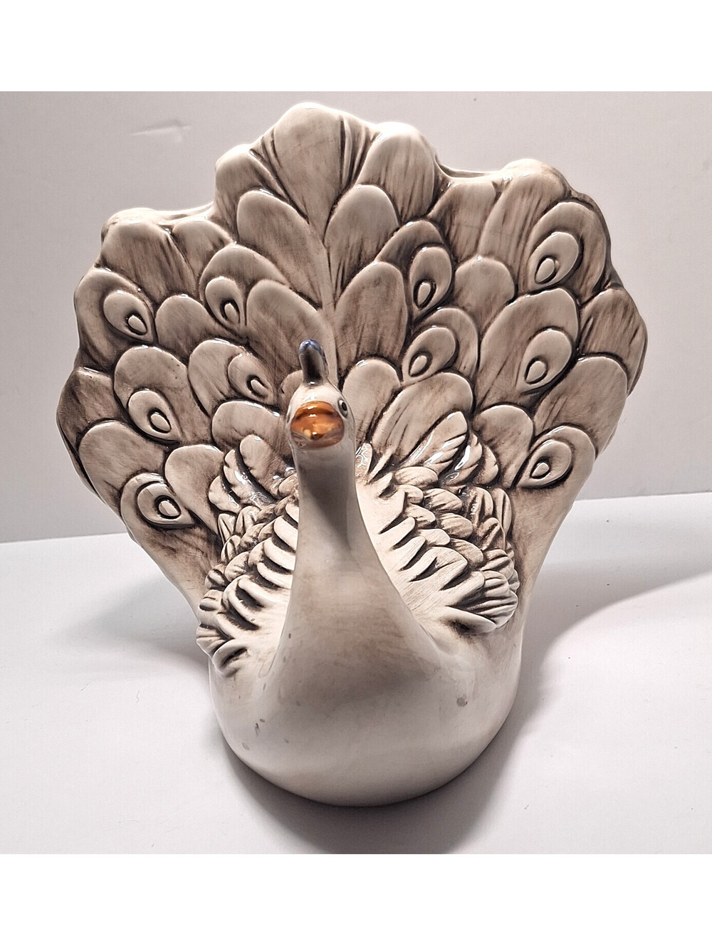 Italian Capodimonte Peacock Bird Vase Planter Made Italy Large Vintage